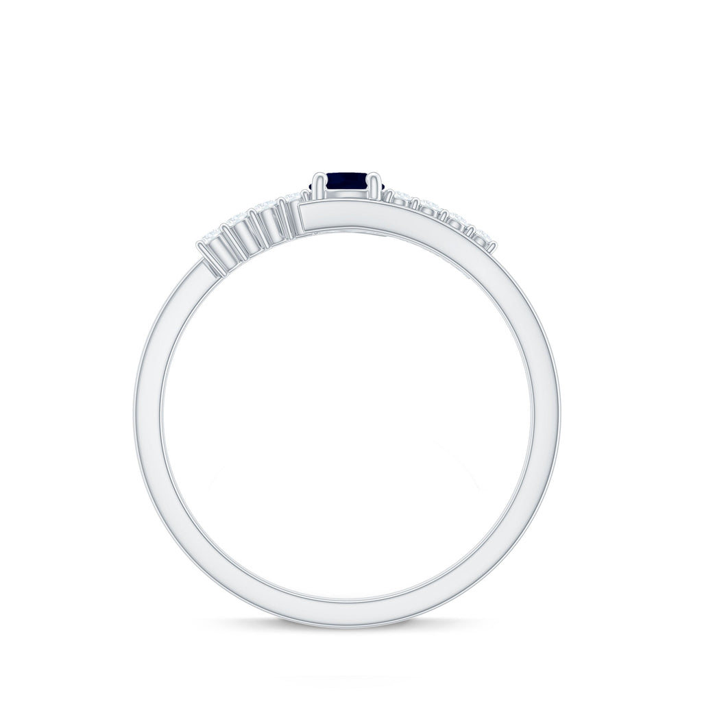 Minimal Round Blue Sapphire and Diamond Bypass Promise Ring