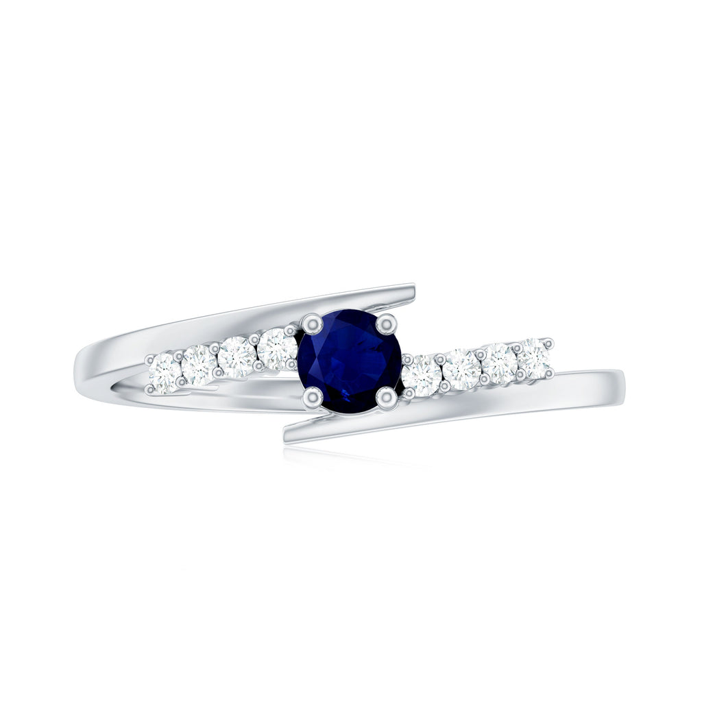 Minimal Round Blue Sapphire and Diamond Bypass Promise Ring