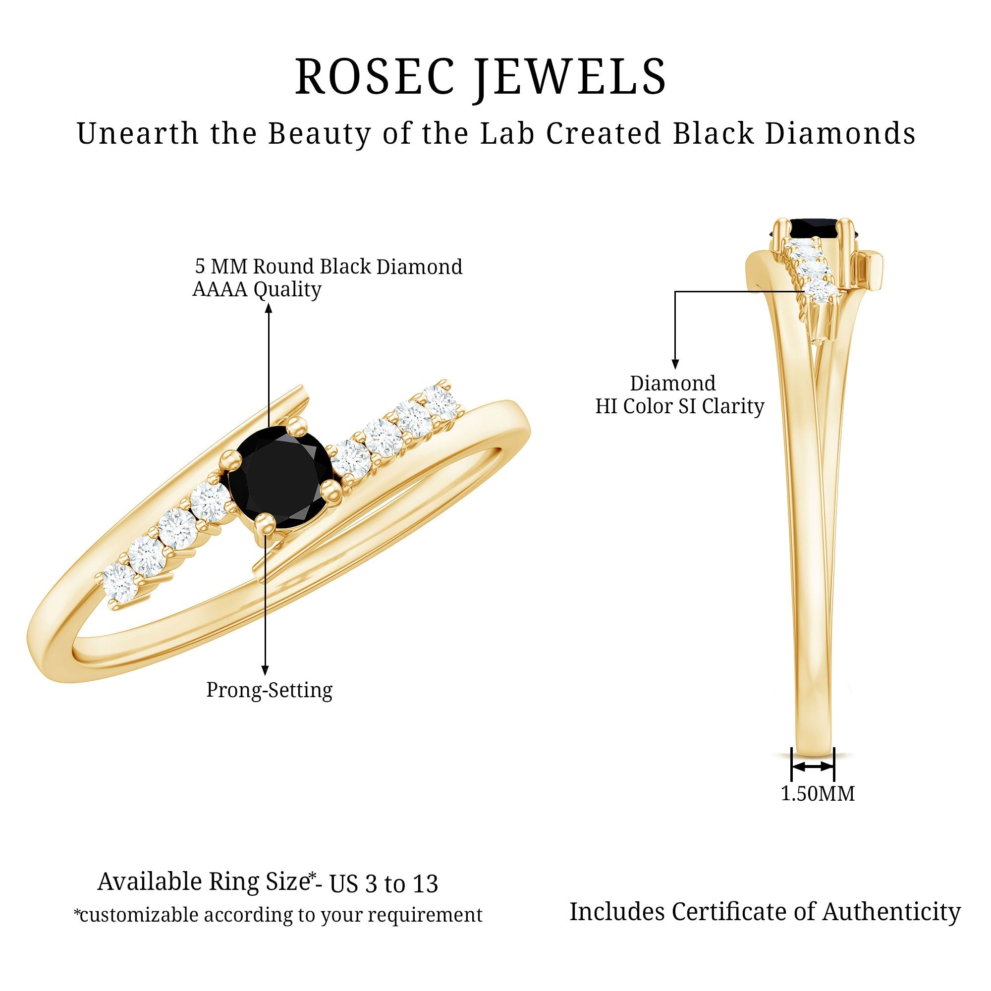 Minimal Lab Created Black Diamond and Diamond Bypass Promise Ring