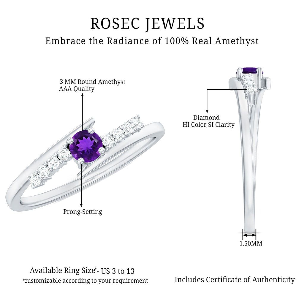 0.25 CT Amethyst Minimal Ring Diamond Bypass Shank