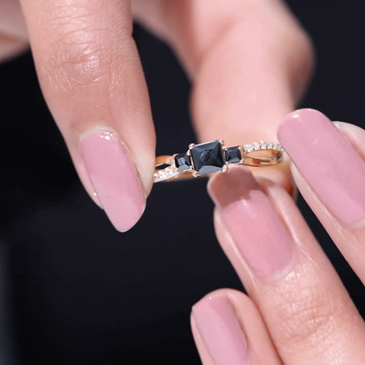 Princess Cut 3 Stone Created Black Diamond Infinity Ring with Diamond