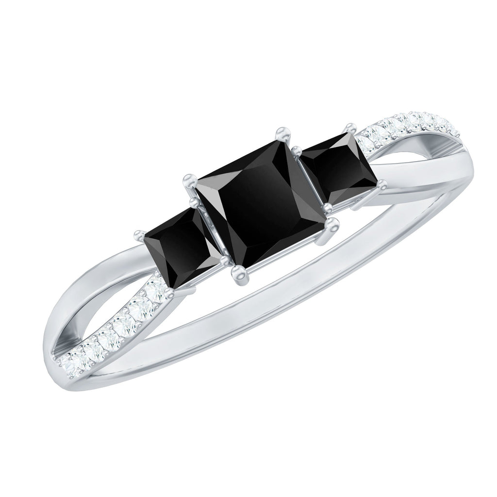 Princess Cut 3 Stone Created Black Diamond Infinity Ring with Diamond