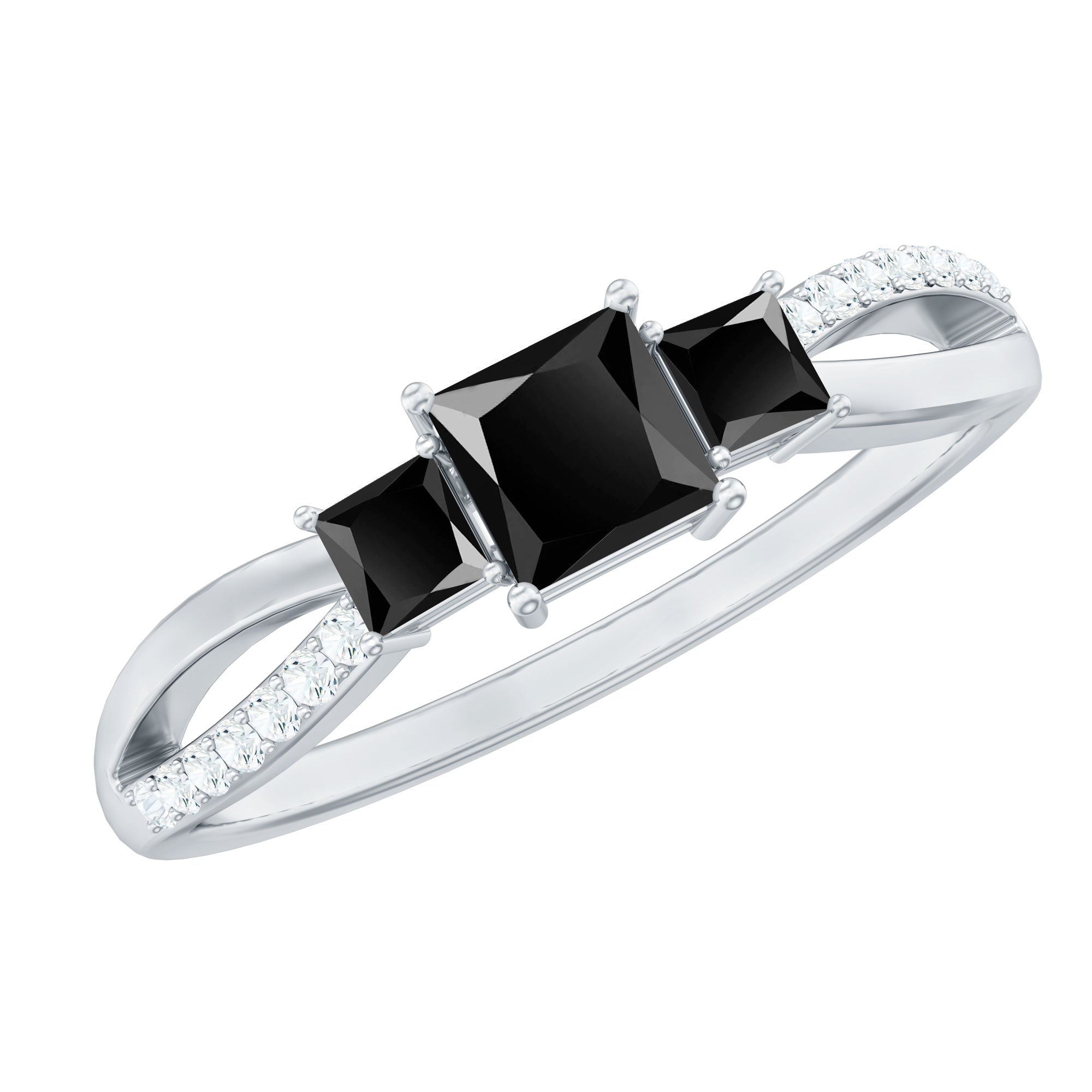 Princess Cut 3 Stone Created Black Diamond Infinity Ring with Diamond