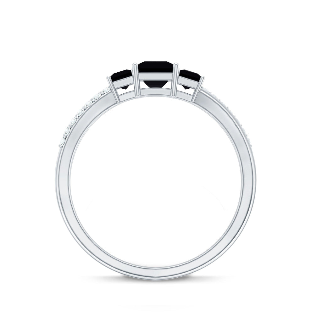 Princess Cut 3 Stone Created Black Diamond Infinity Ring with Diamond