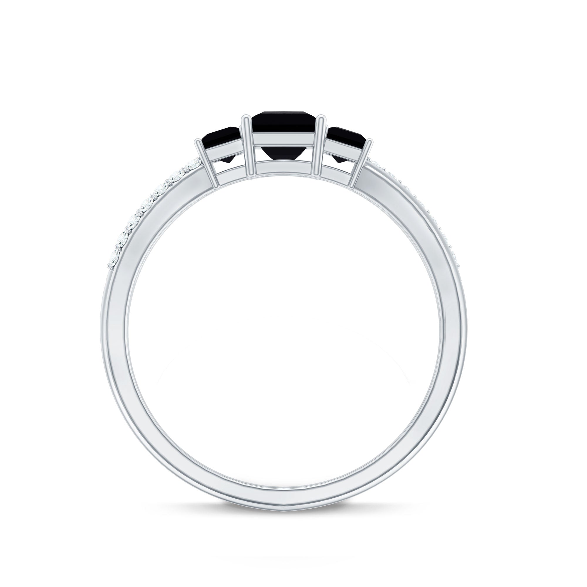 Princess Cut 3 Stone Created Black Diamond Infinity Ring with Diamond