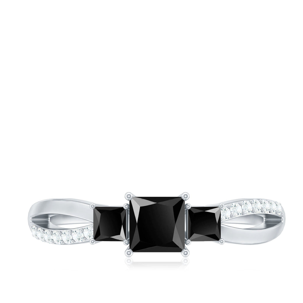 Princess Cut 3 Stone Created Black Diamond Infinity Ring with Diamond