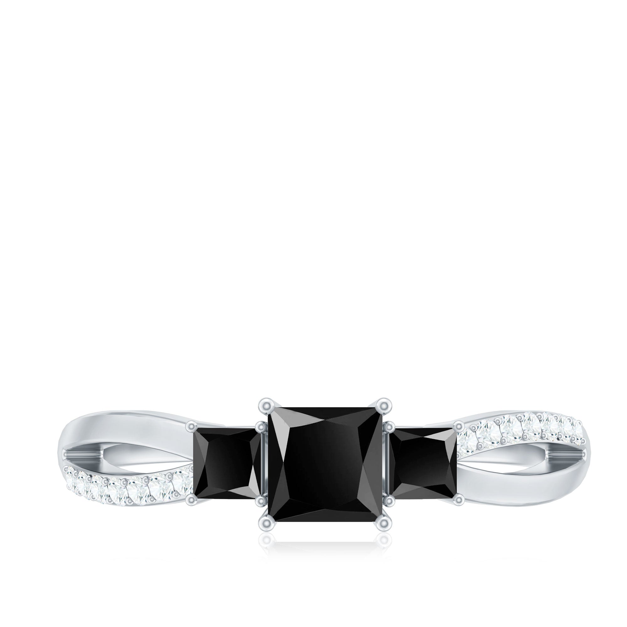 Princess Cut 3 Stone Created Black Diamond Infinity Ring with Diamond