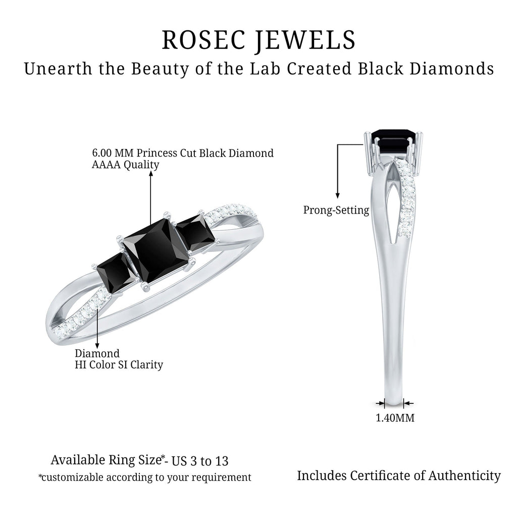 Princess Cut 3 Stone Created Black Diamond Infinity Ring with Diamond