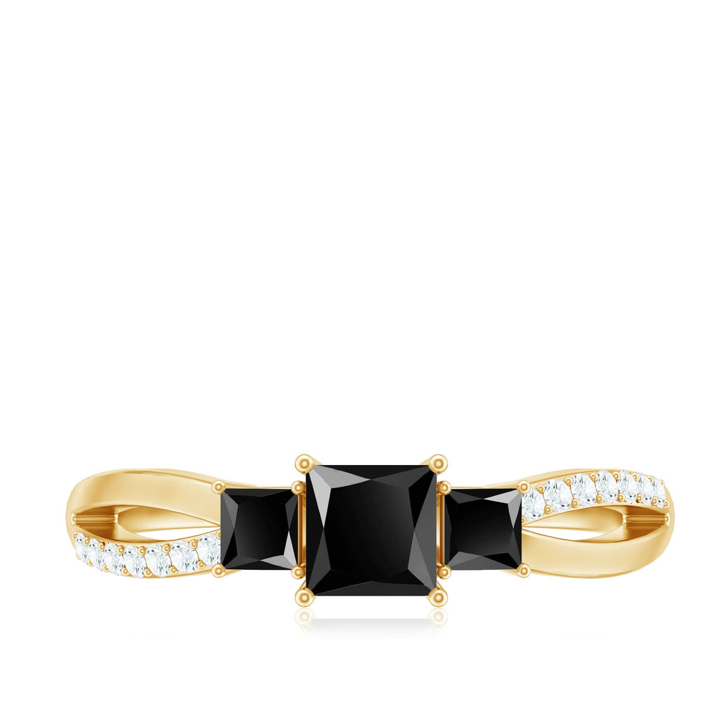 Princess Cut 3 Stone Created Black Diamond Infinity Ring with Diamond