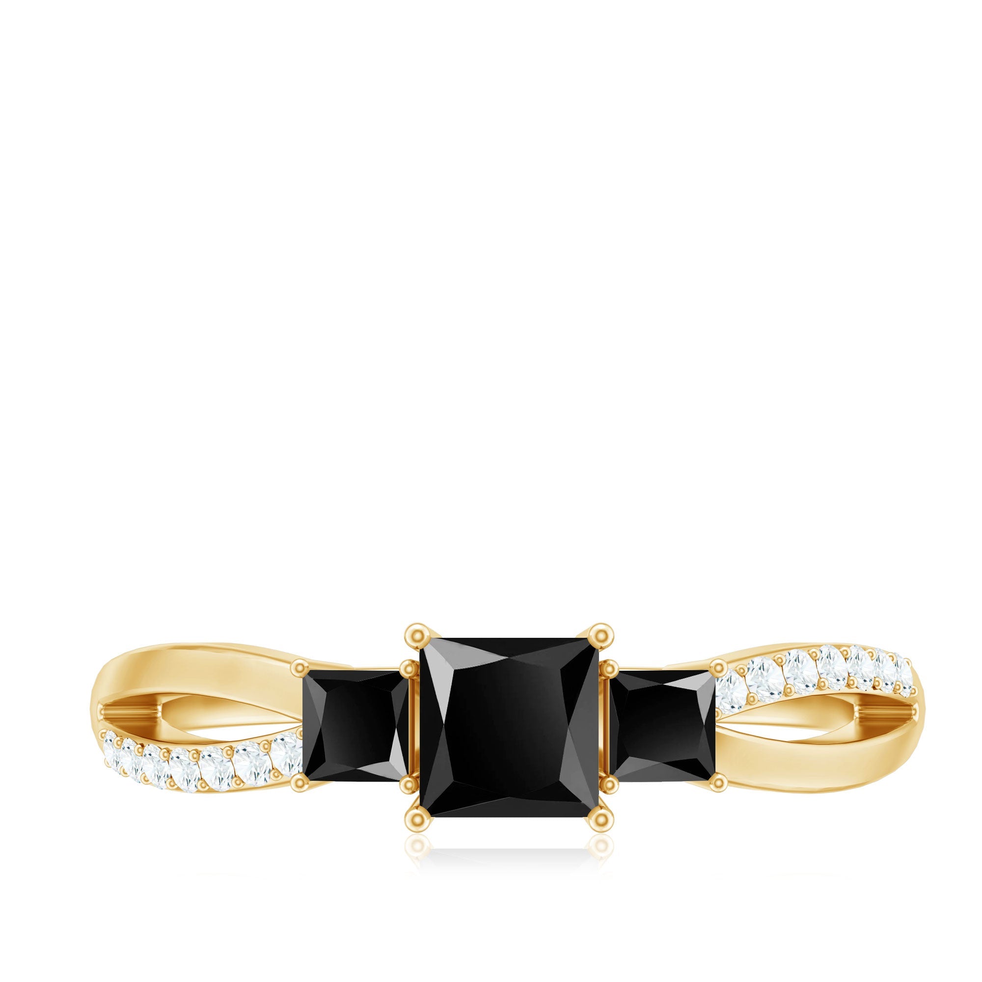 Princess Cut 3 Stone Created Black Diamond Infinity Ring with Diamond