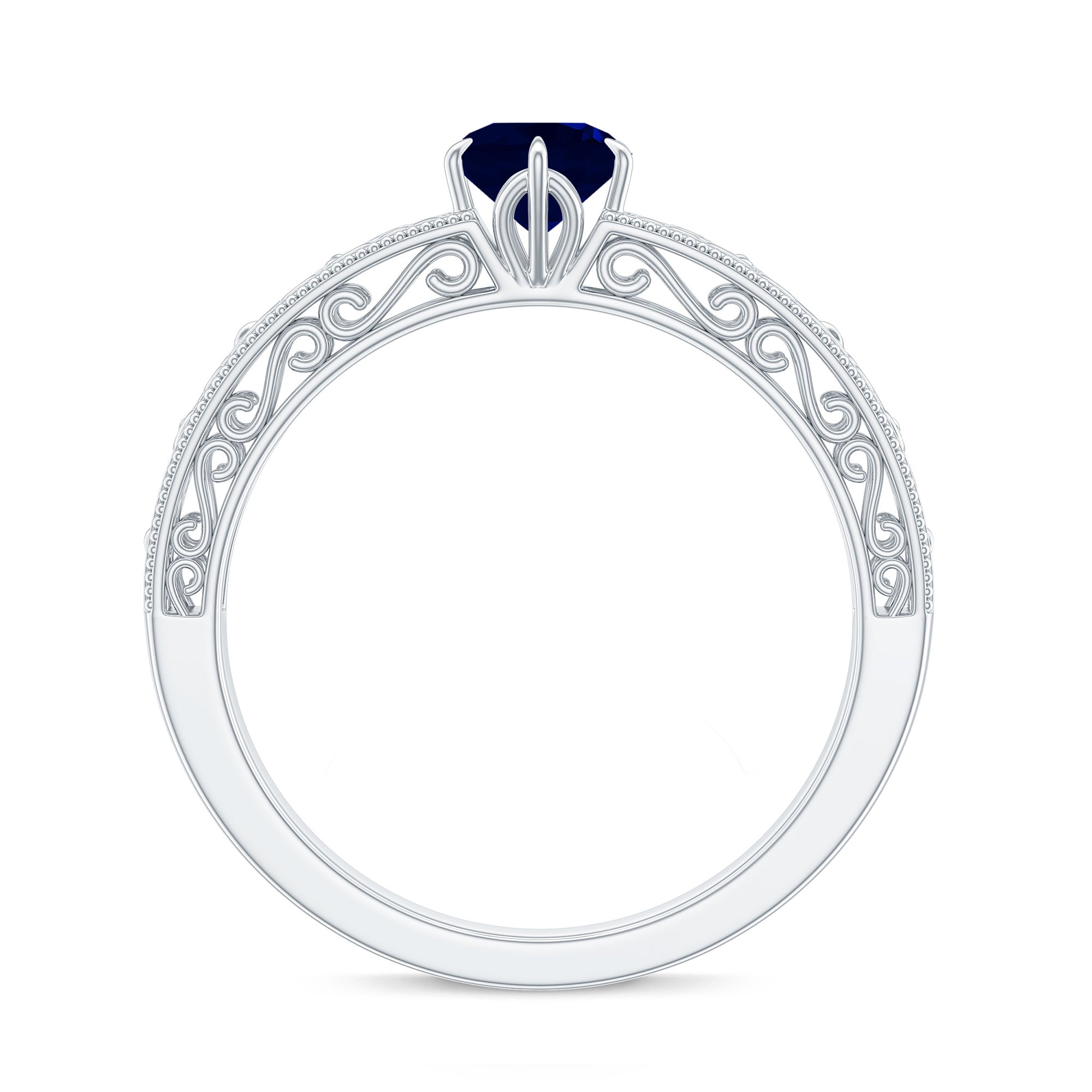 1 CT Round Cut Solitaire Blue Sapphire Filigree Engagement Ring
