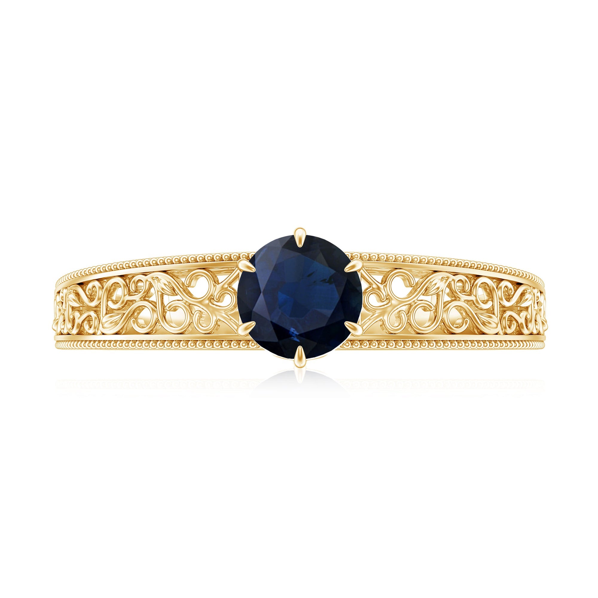 1 CT Round Cut Solitaire Blue Sapphire Filigree Engagement Ring