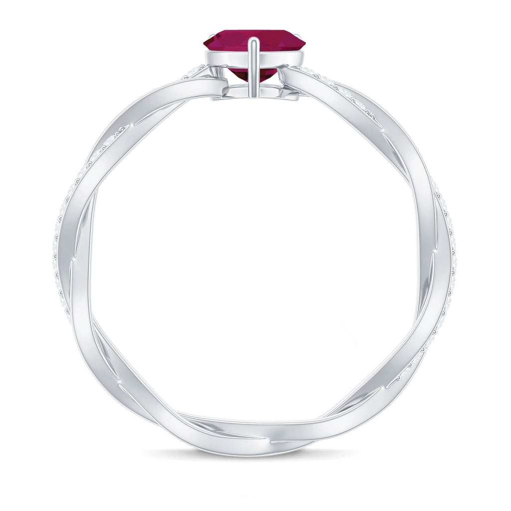 Heart Shape Solitaire Ruby and Diamond Braided Promise Ring