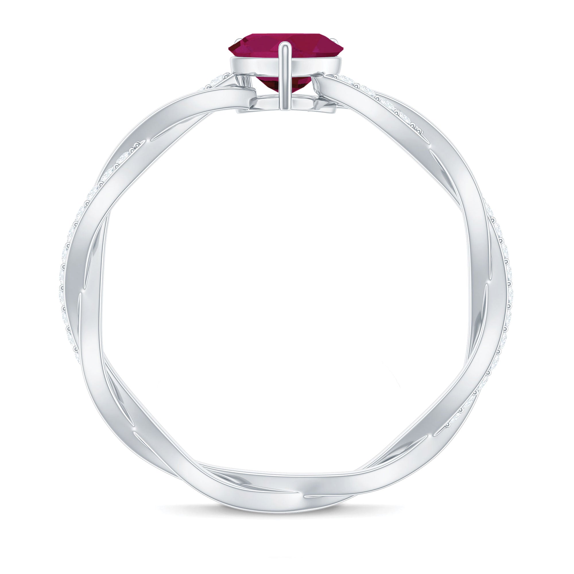 Heart Shape Solitaire Ruby and Diamond Braided Promise Ring