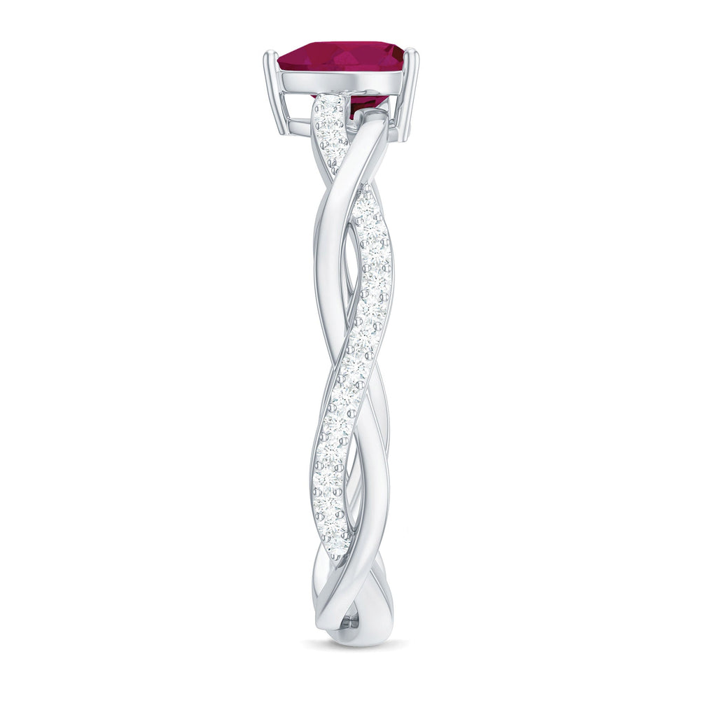 Heart Shape Solitaire Ruby and Diamond Braided Promise Ring