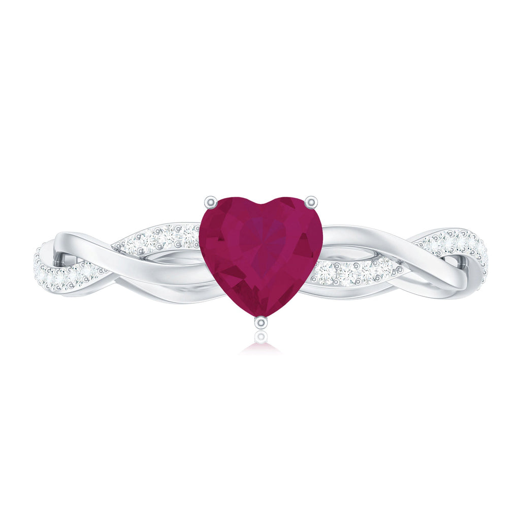 Heart Shape Solitaire Ruby and Diamond Braided Promise Ring