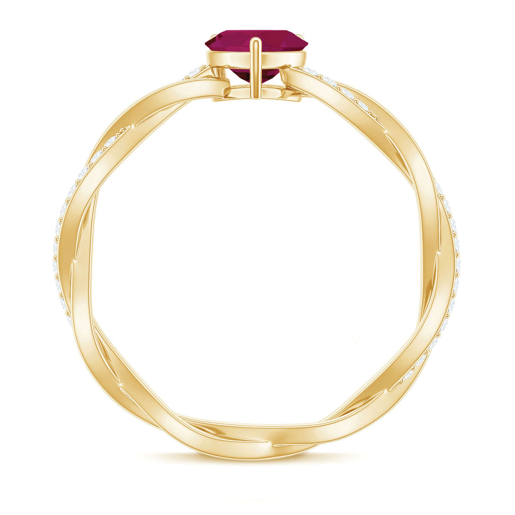 Heart Shape Solitaire Ruby and Diamond Braided Promise Ring