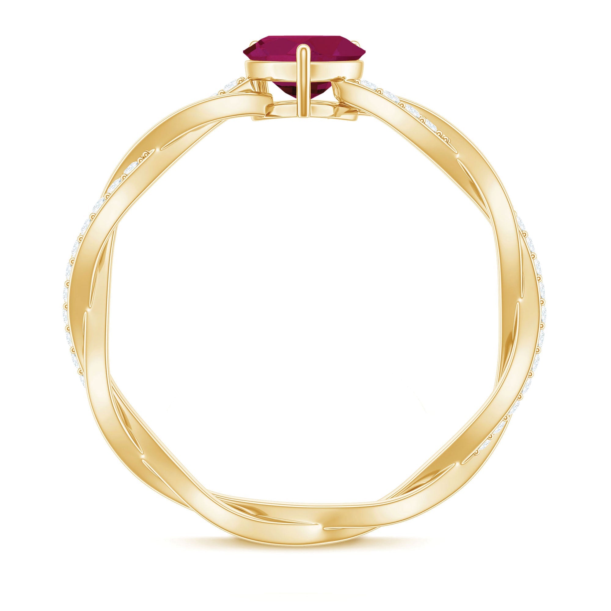 Heart Shape Solitaire Ruby and Diamond Braided Promise Ring
