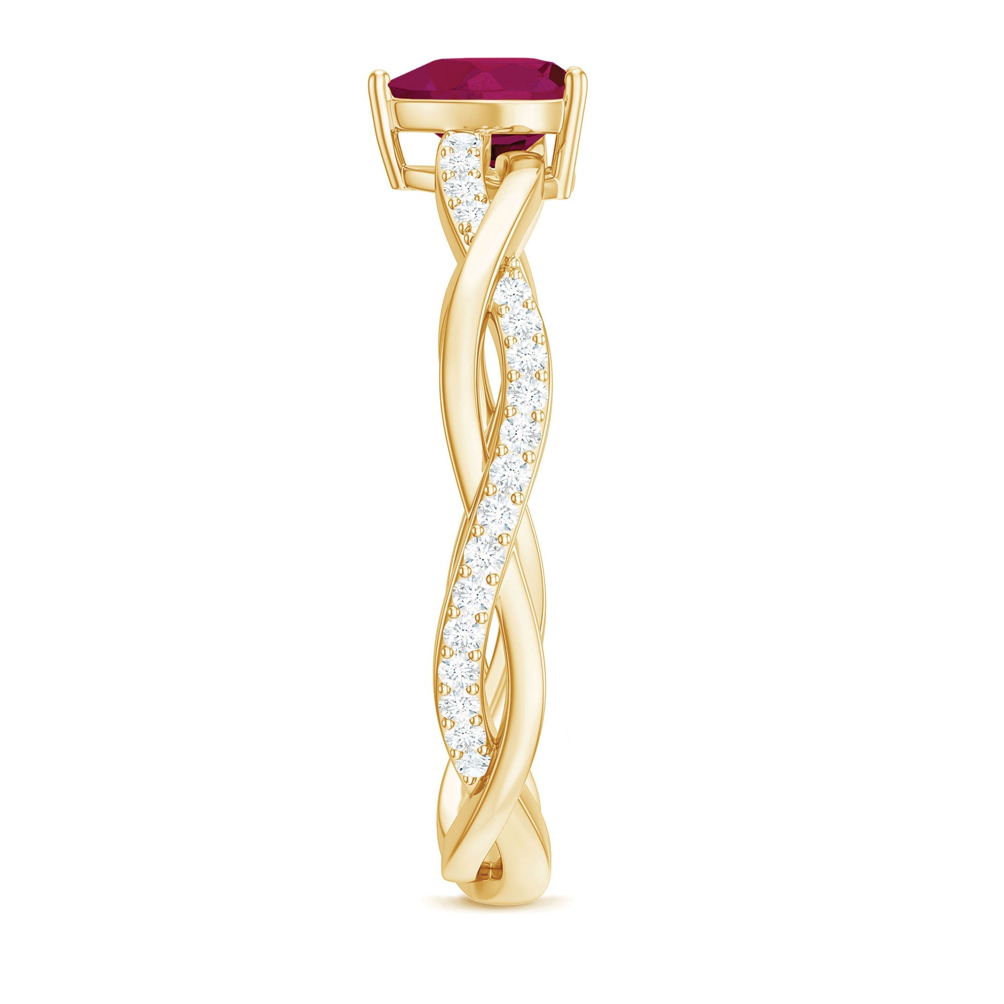 Heart Shape Solitaire Ruby and Diamond Braided Promise Ring