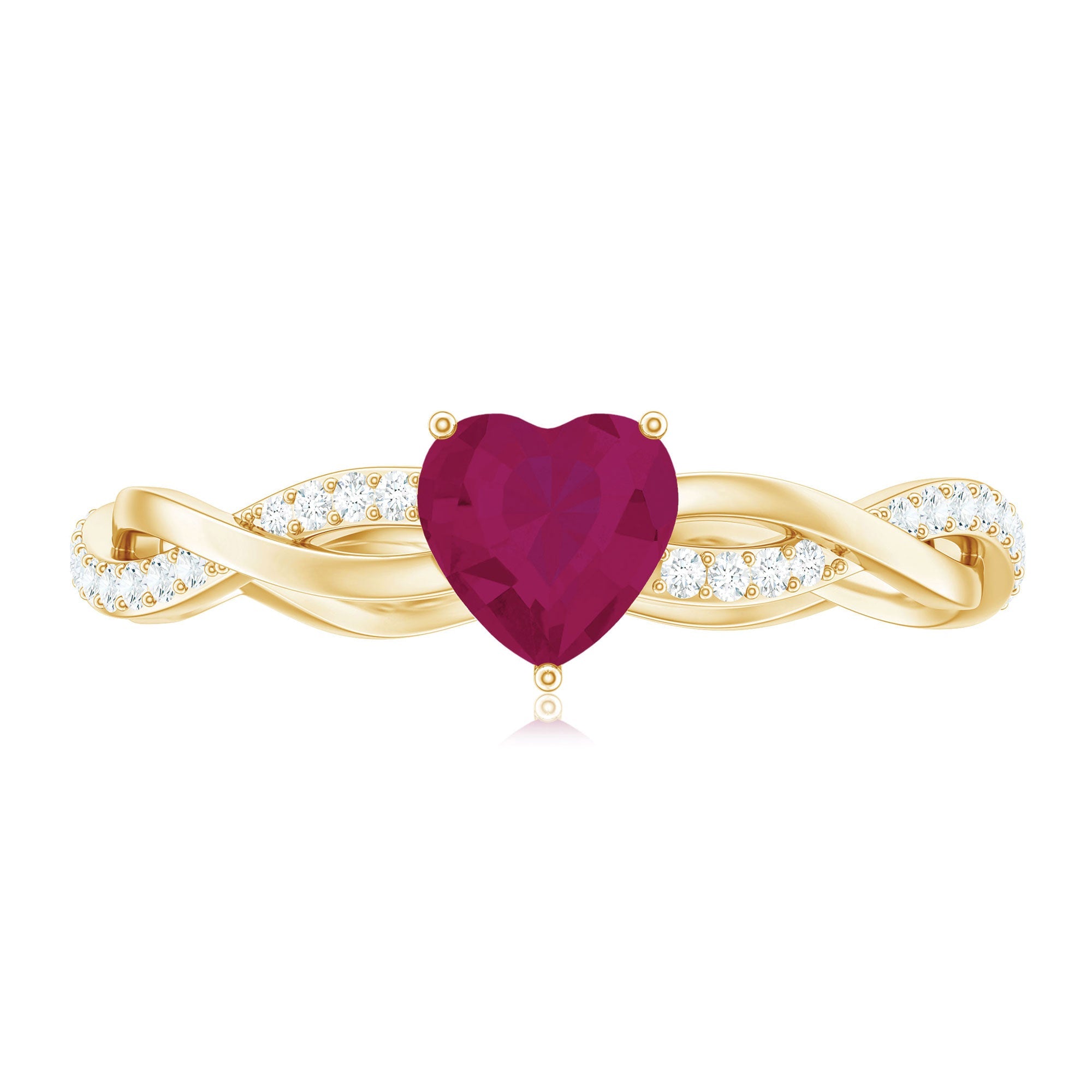 Heart Shape Solitaire Ruby and Diamond Braided Promise Ring