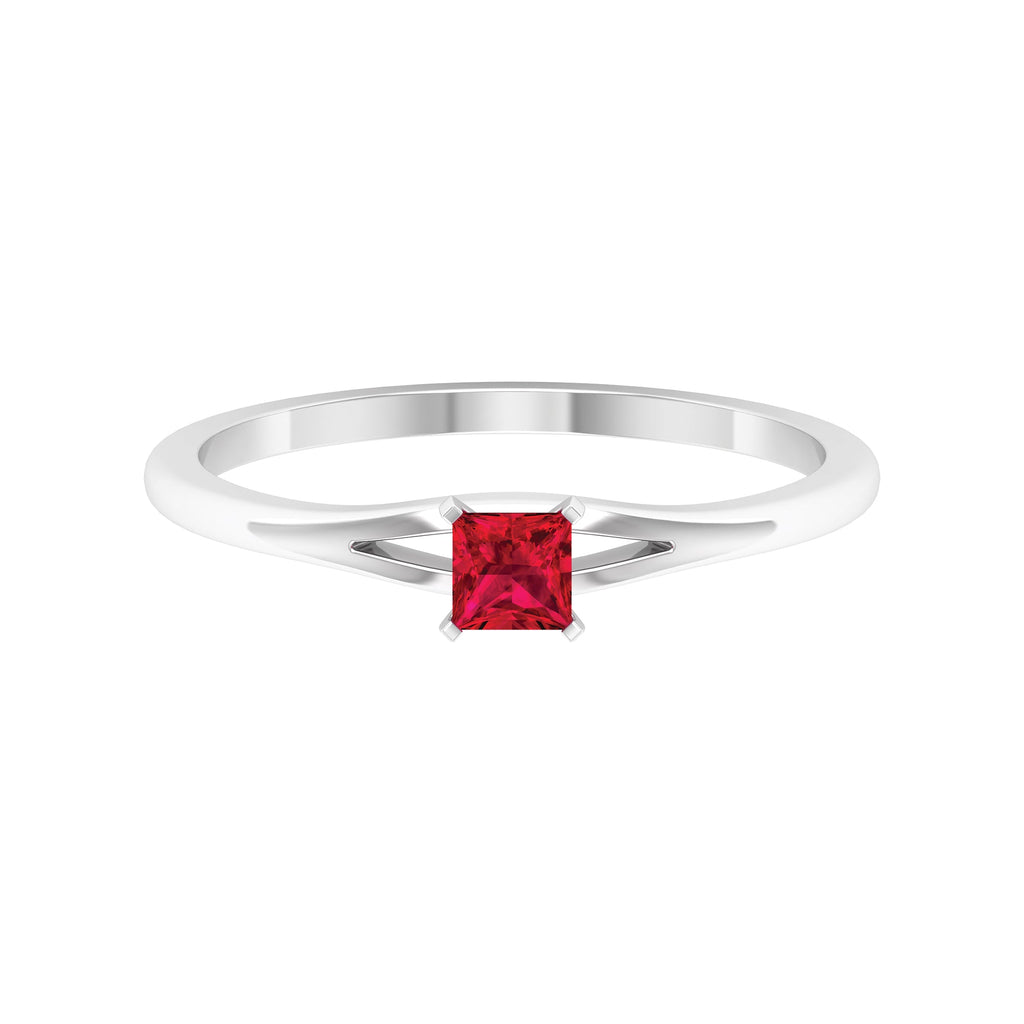 Princess Cut Ruby Solitaire Ring in Split Shank