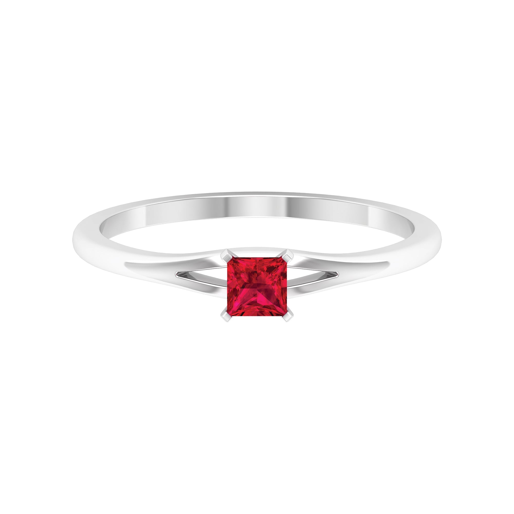 Princess Cut Ruby Solitaire Ring in Split Shank