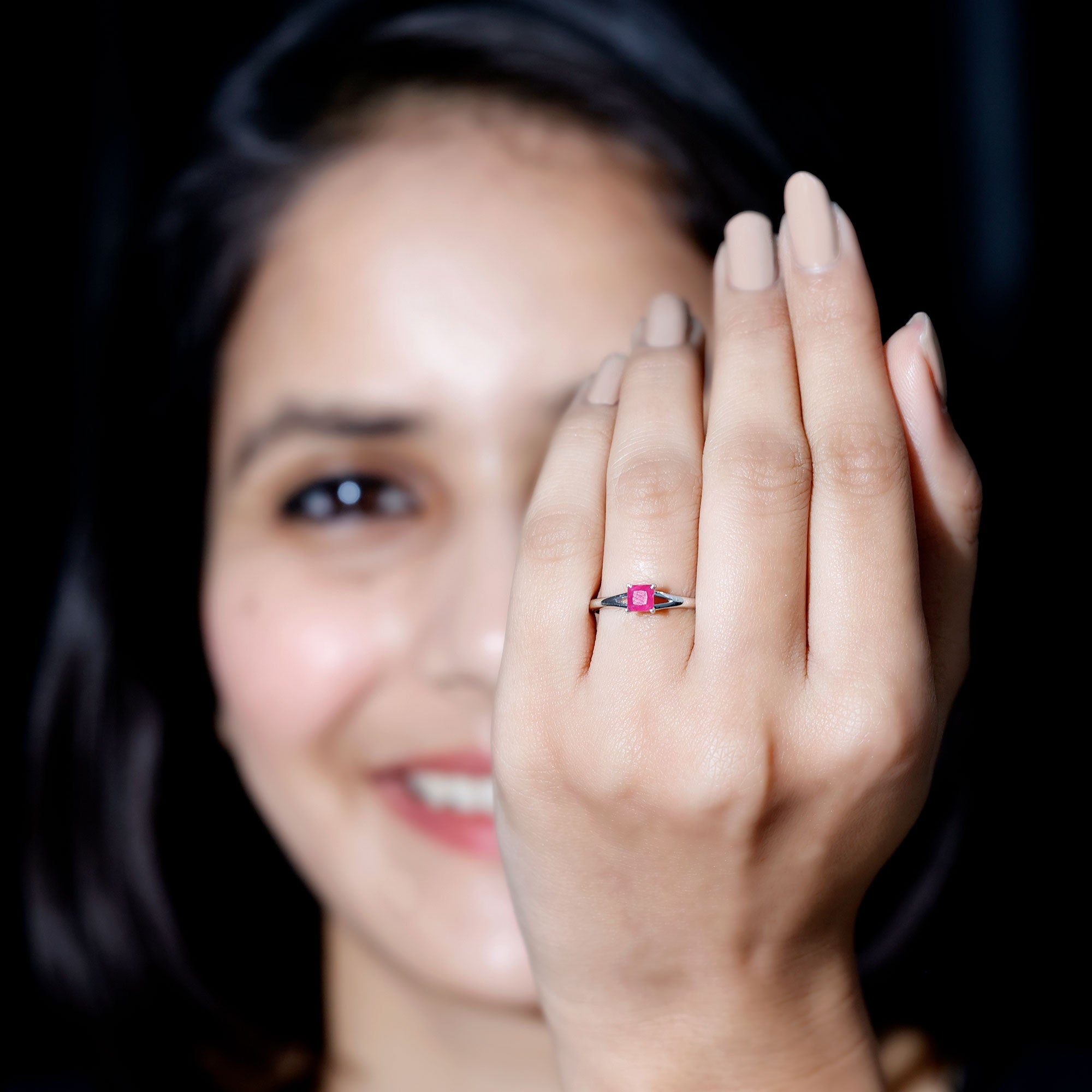 Princess Cut Ruby Solitaire Ring in Split Shank