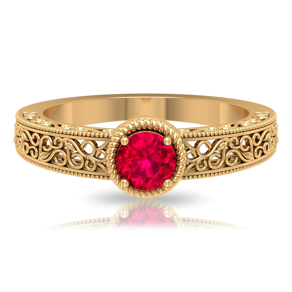 Vintage Inspired Ruby Solitaire Engagement Ring