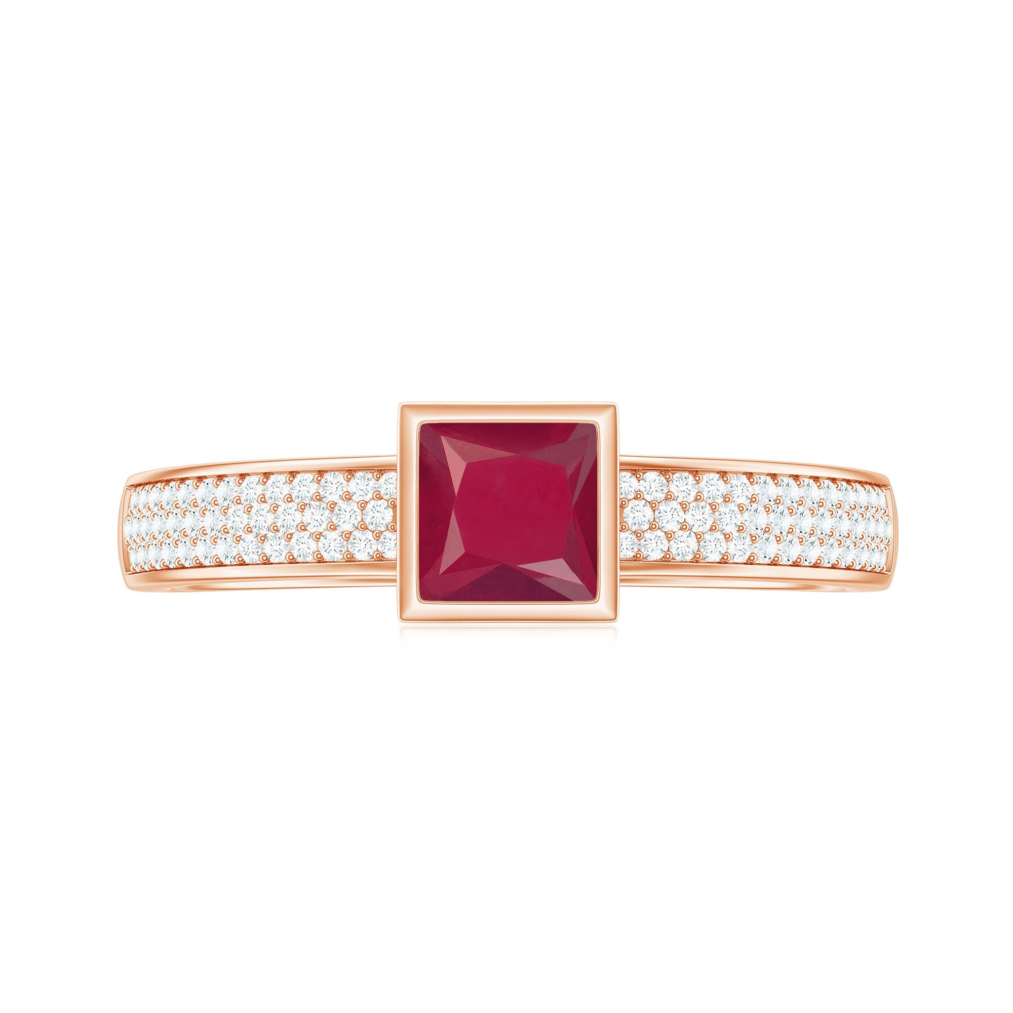 1 CT Princess Cut Ruby Engagement Ring with Diamond