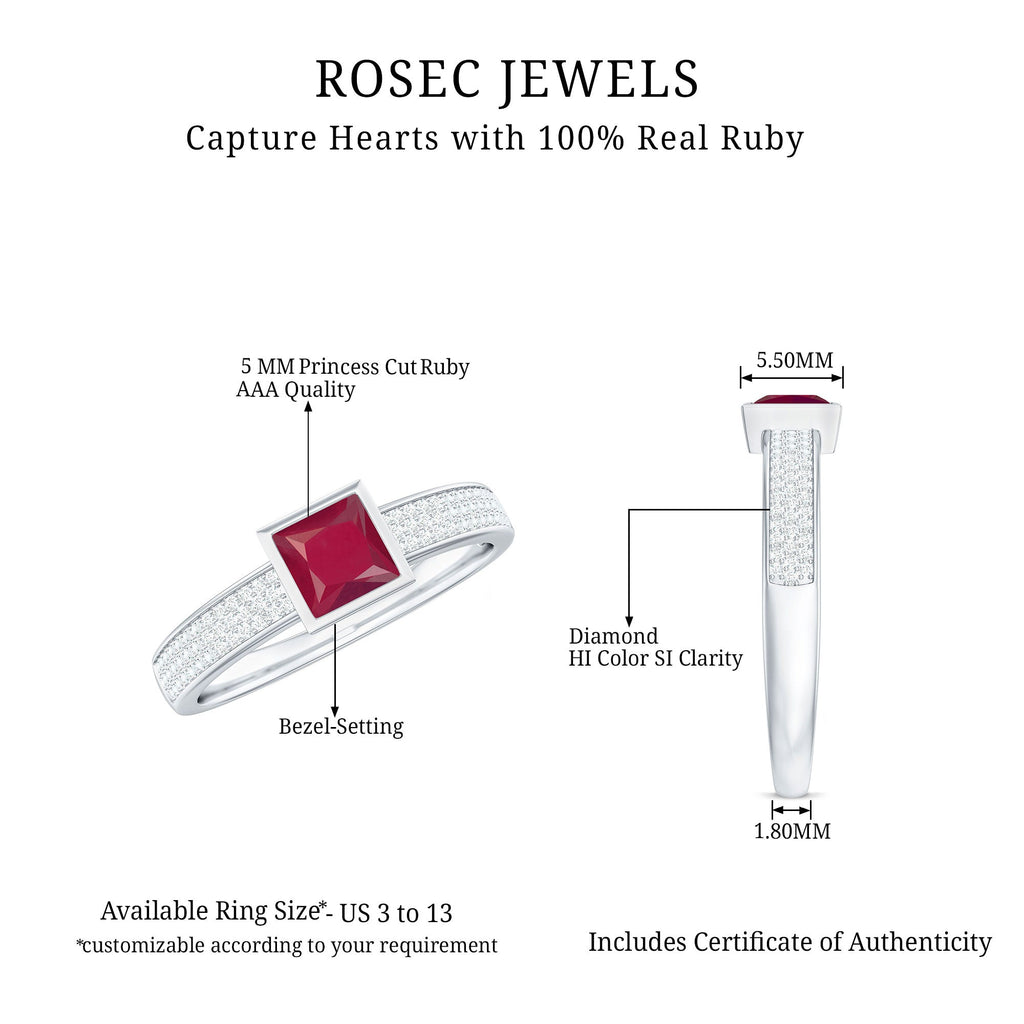 1 CT Princess Cut Ruby Engagement Ring with Diamond