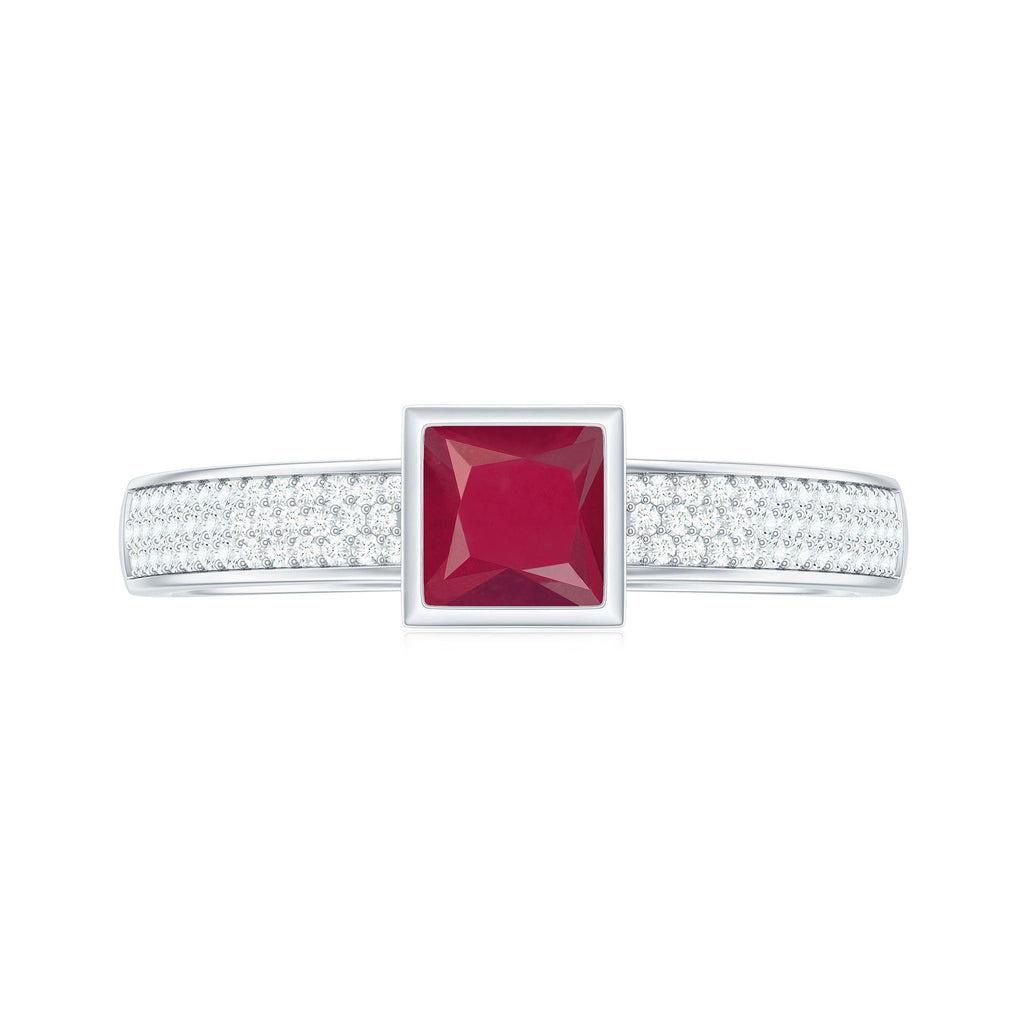 1 CT Princess Cut Ruby Engagement Ring with Diamond