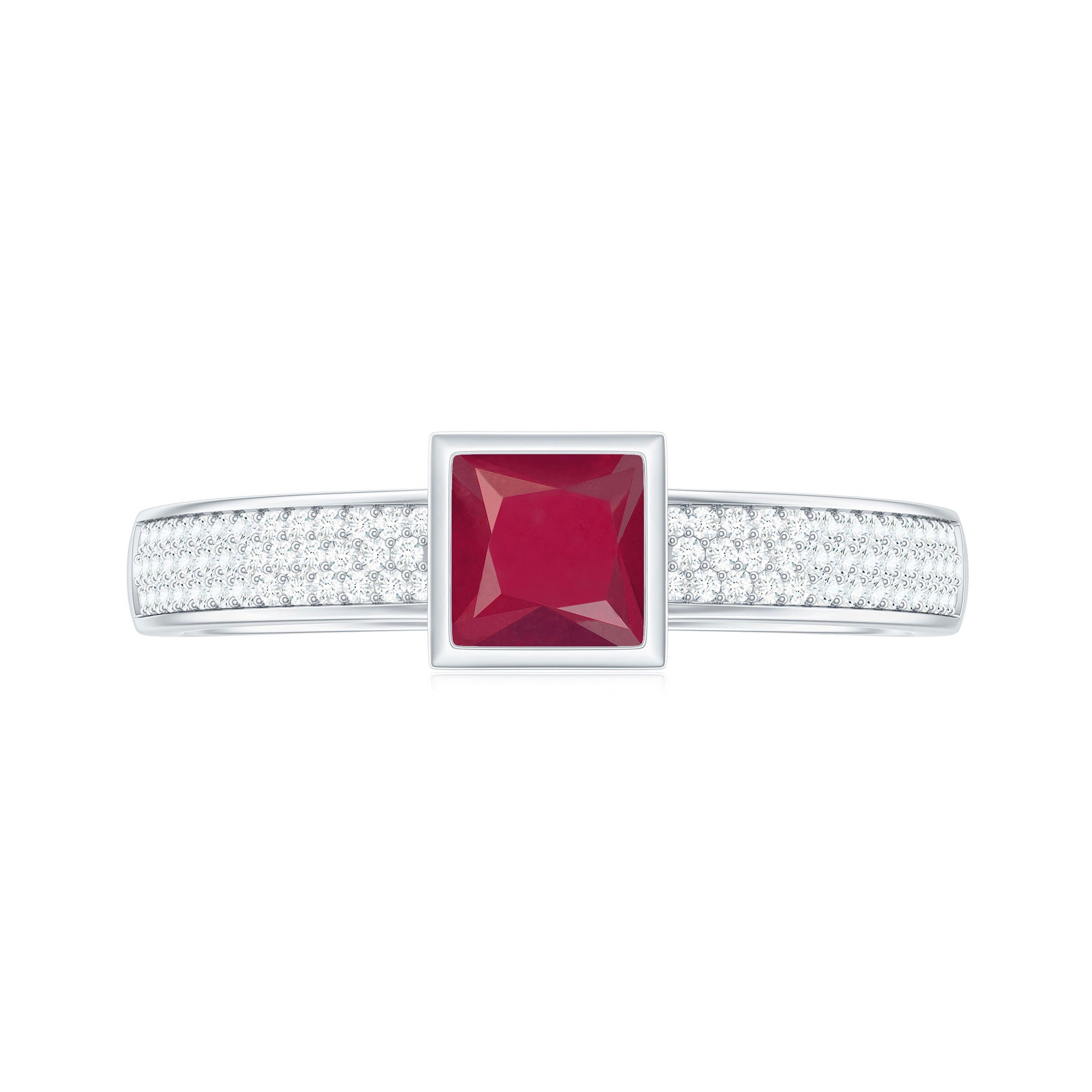 1 CT Princess Cut Ruby Engagement Ring with Diamond