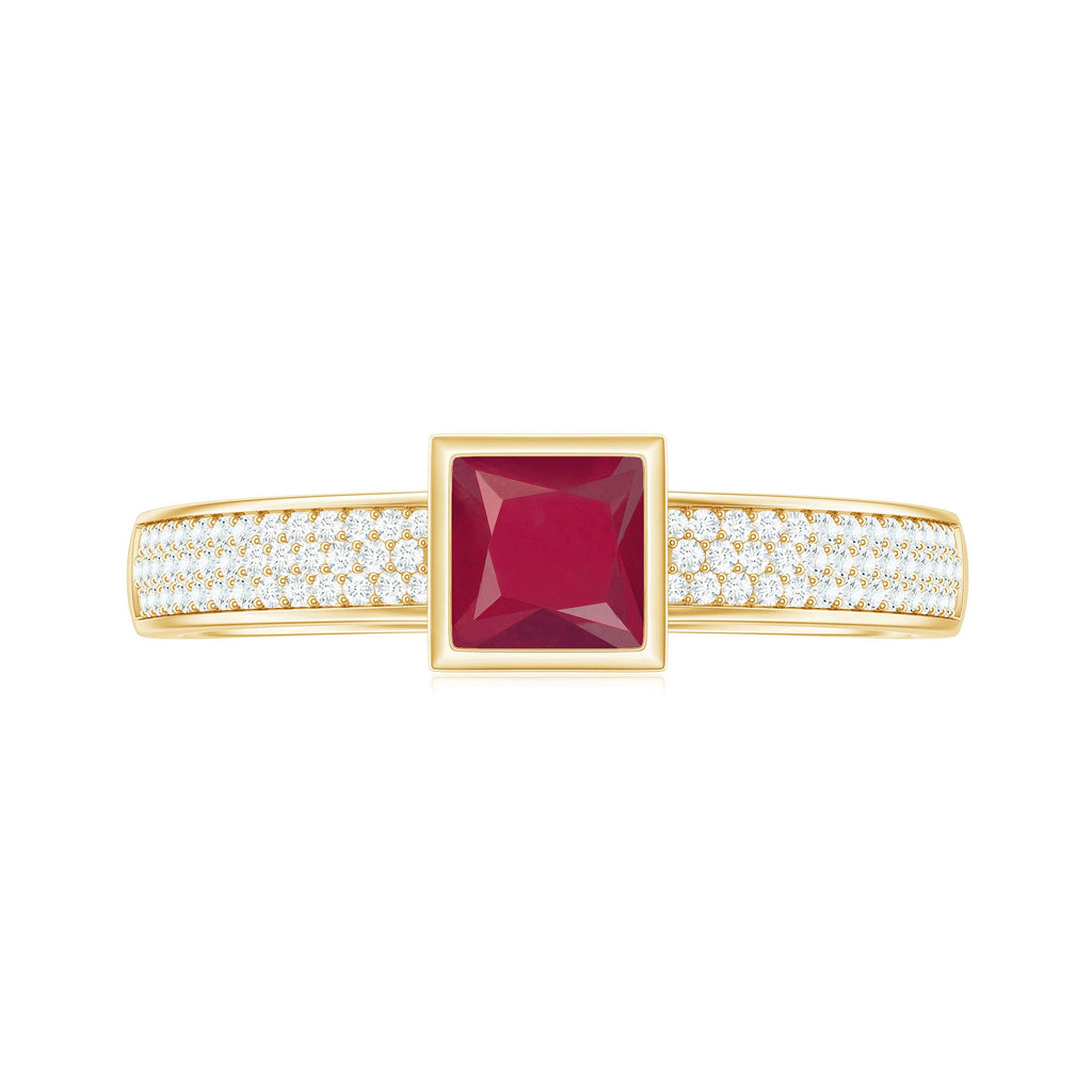 1 CT Princess Cut Ruby Engagement Ring with Diamond