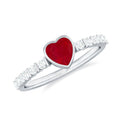 Heart Ruby Solitaire Engagement Ring with Diamond in Bezel Setting