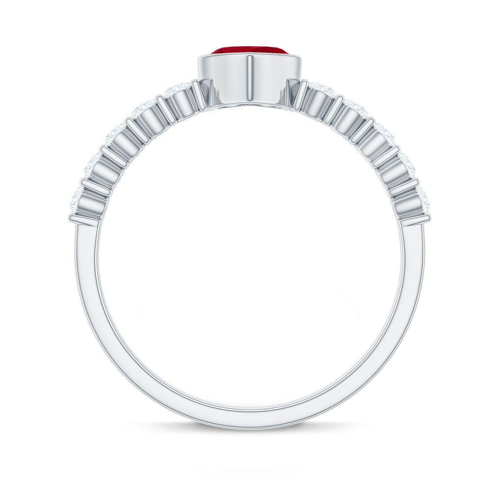 Heart Ruby Solitaire Engagement Ring with Diamond in Bezel Setting