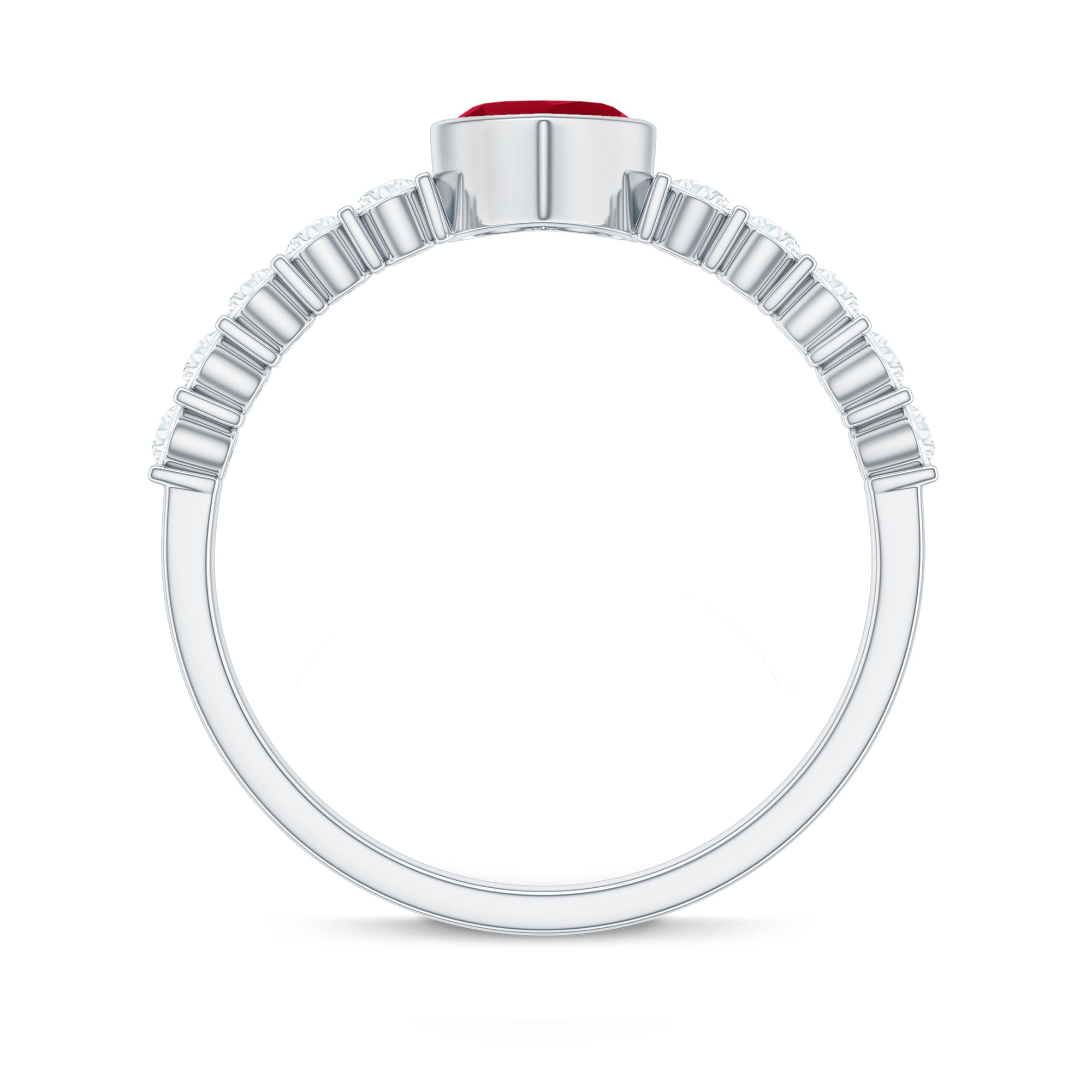 Heart Ruby Solitaire Engagement Ring with Diamond in Bezel Setting