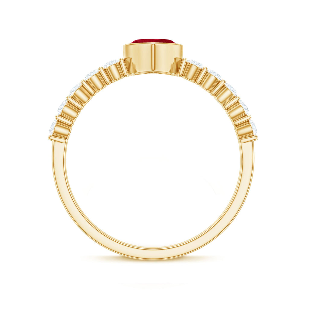 Heart Ruby Solitaire Engagement Ring with Diamond in Bezel Setting