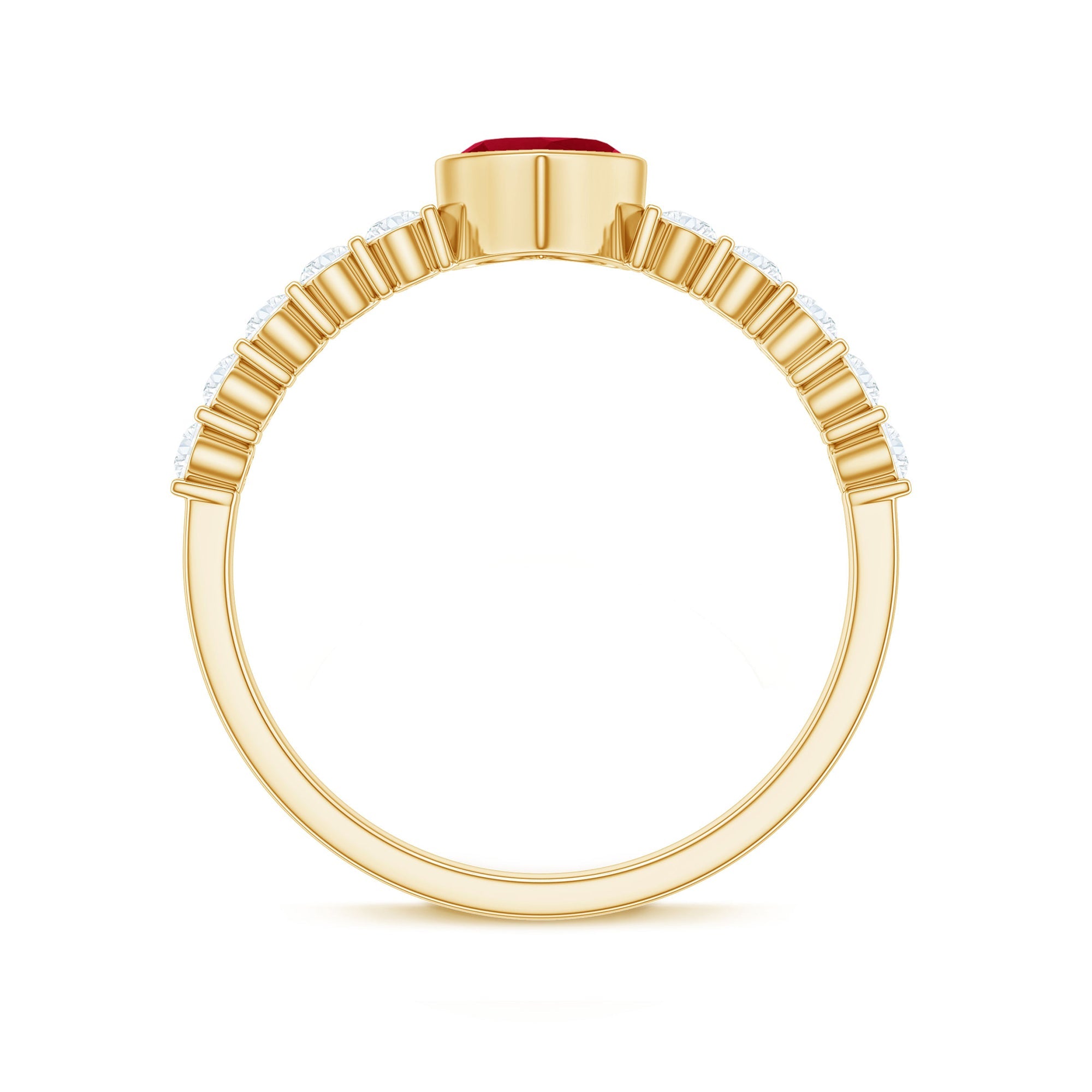 Heart Ruby Solitaire Engagement Ring with Diamond in Bezel Setting
