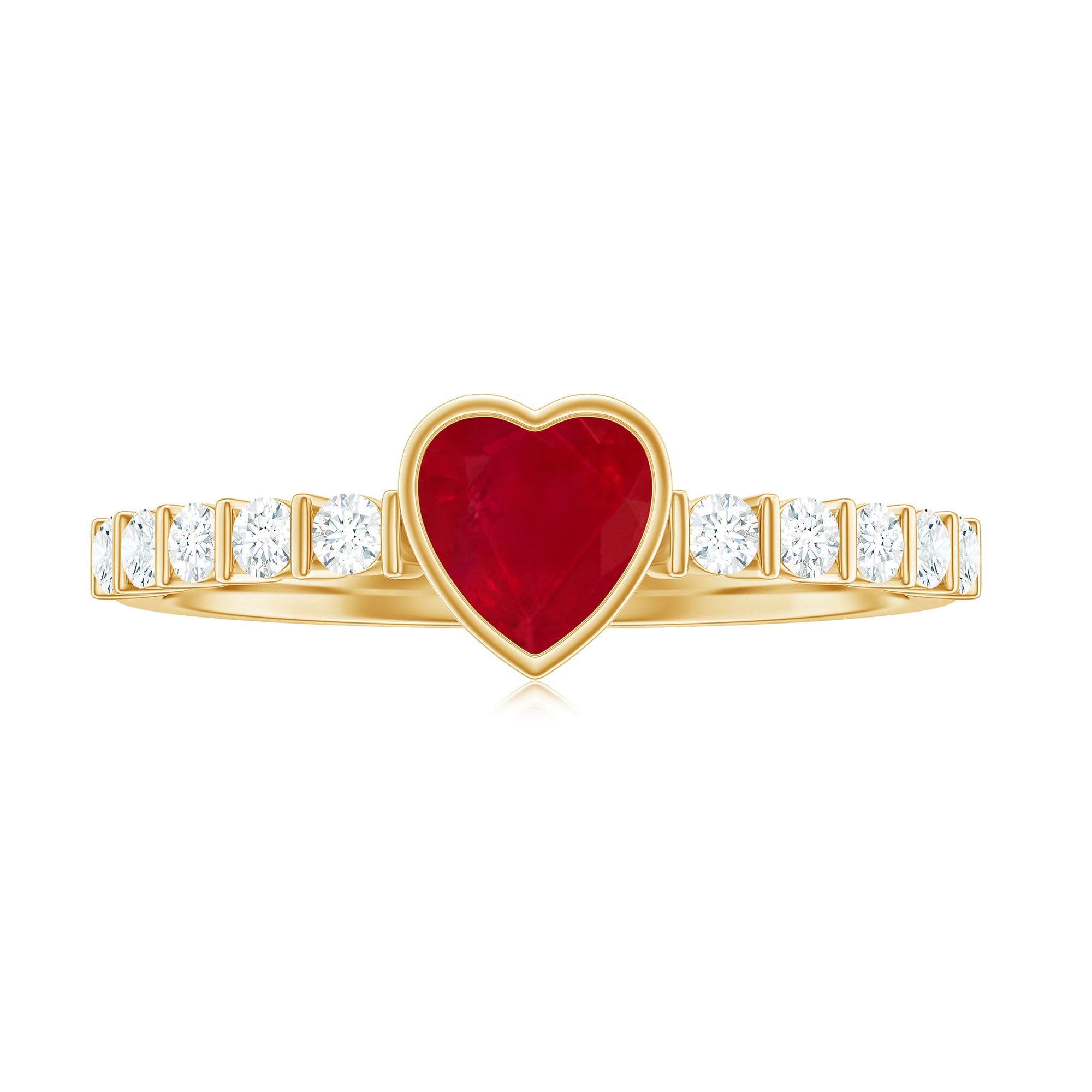 Heart Ruby Solitaire Engagement Ring with Diamond in Bezel Setting