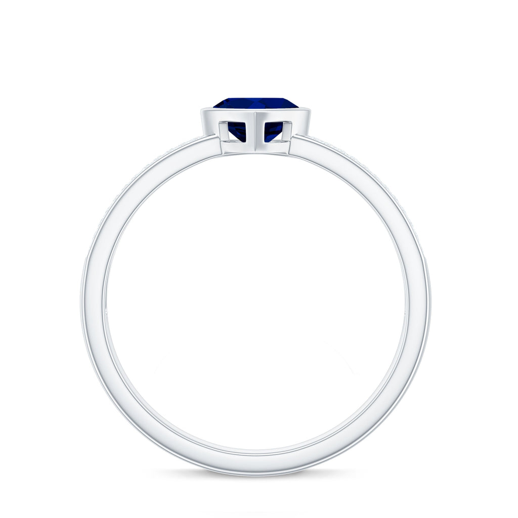 1 CT Blue Sapphire Heart Solitaire Engagement Ring with Pave Diamond