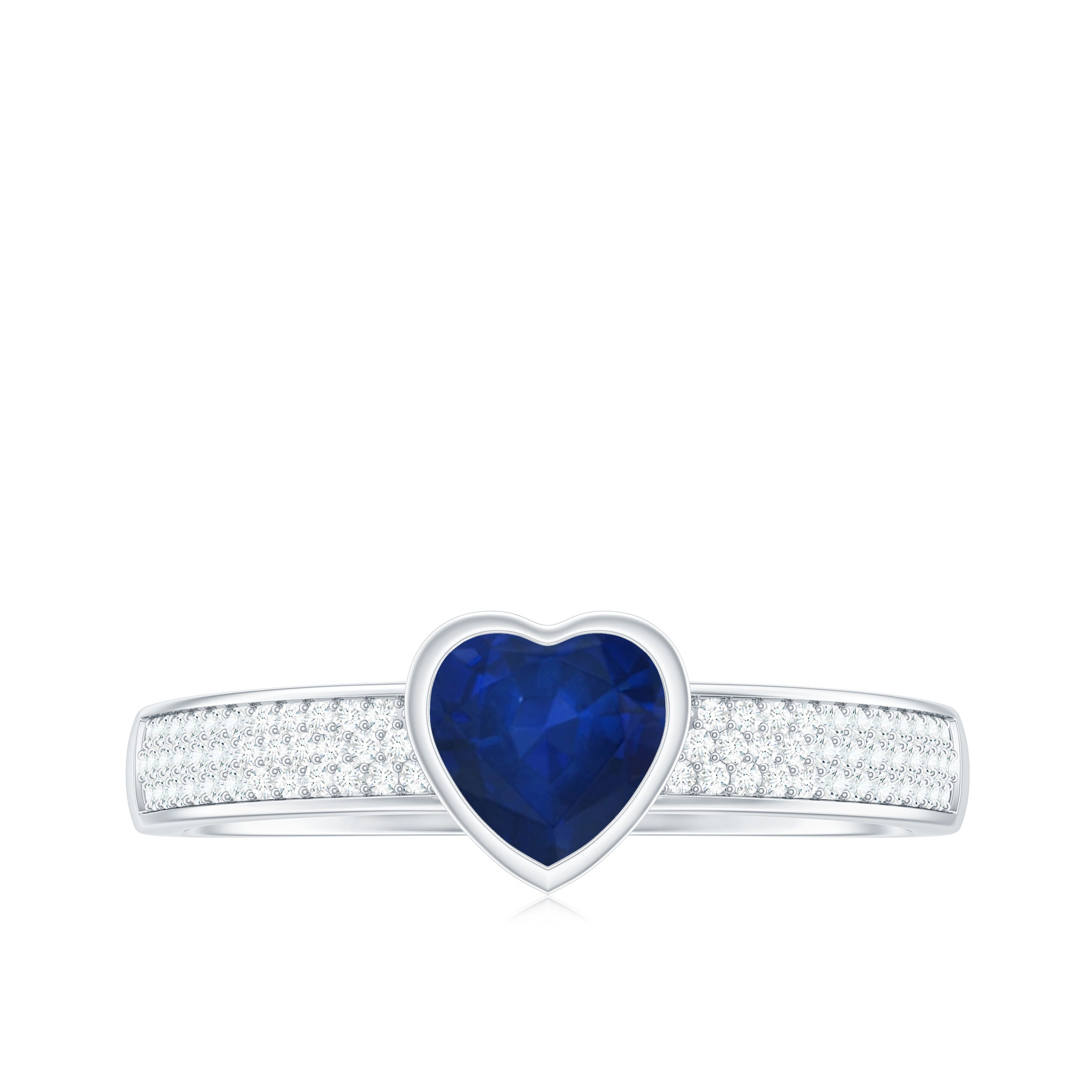 1 CT Blue Sapphire Heart Solitaire Engagement Ring with Pave Diamond