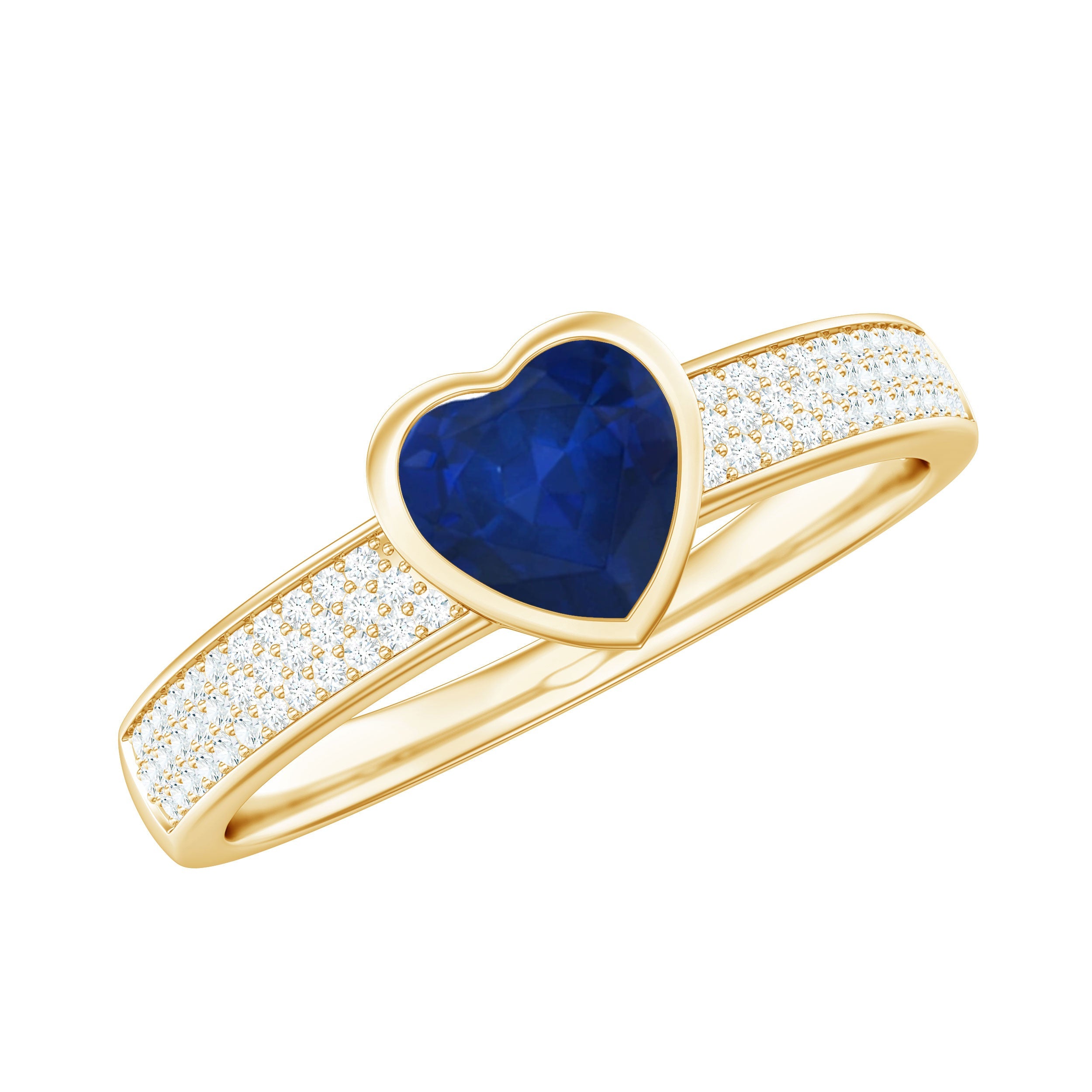 1 CT Blue Sapphire Heart Solitaire Engagement Ring with Pave Diamond