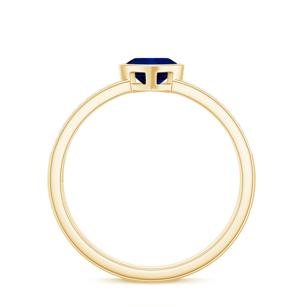 1 CT Blue Sapphire Heart Solitaire Engagement Ring with Pave Diamond
