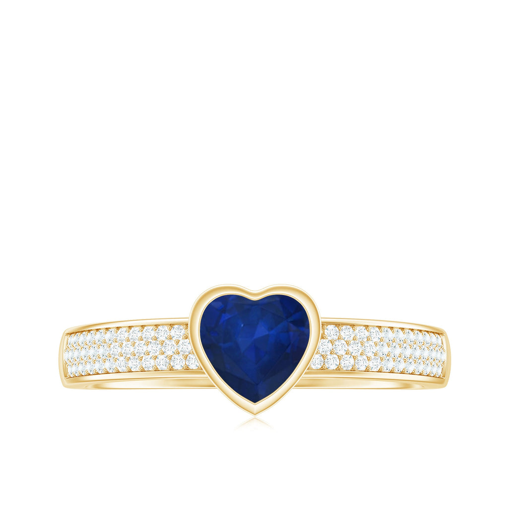 1 CT Blue Sapphire Heart Solitaire Engagement Ring with Pave Diamond