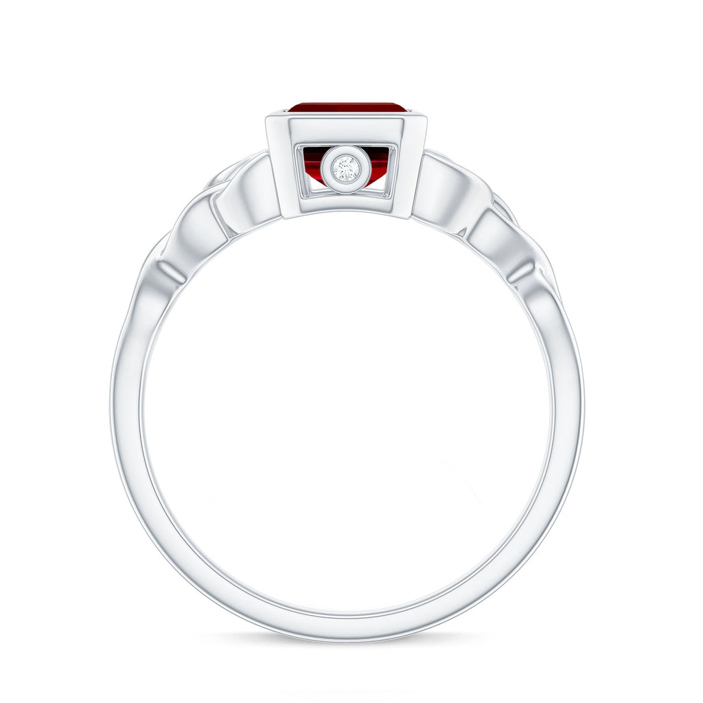 Bezel Set Emerald Cut Lab Created Ruby Celtic Engagement Ring