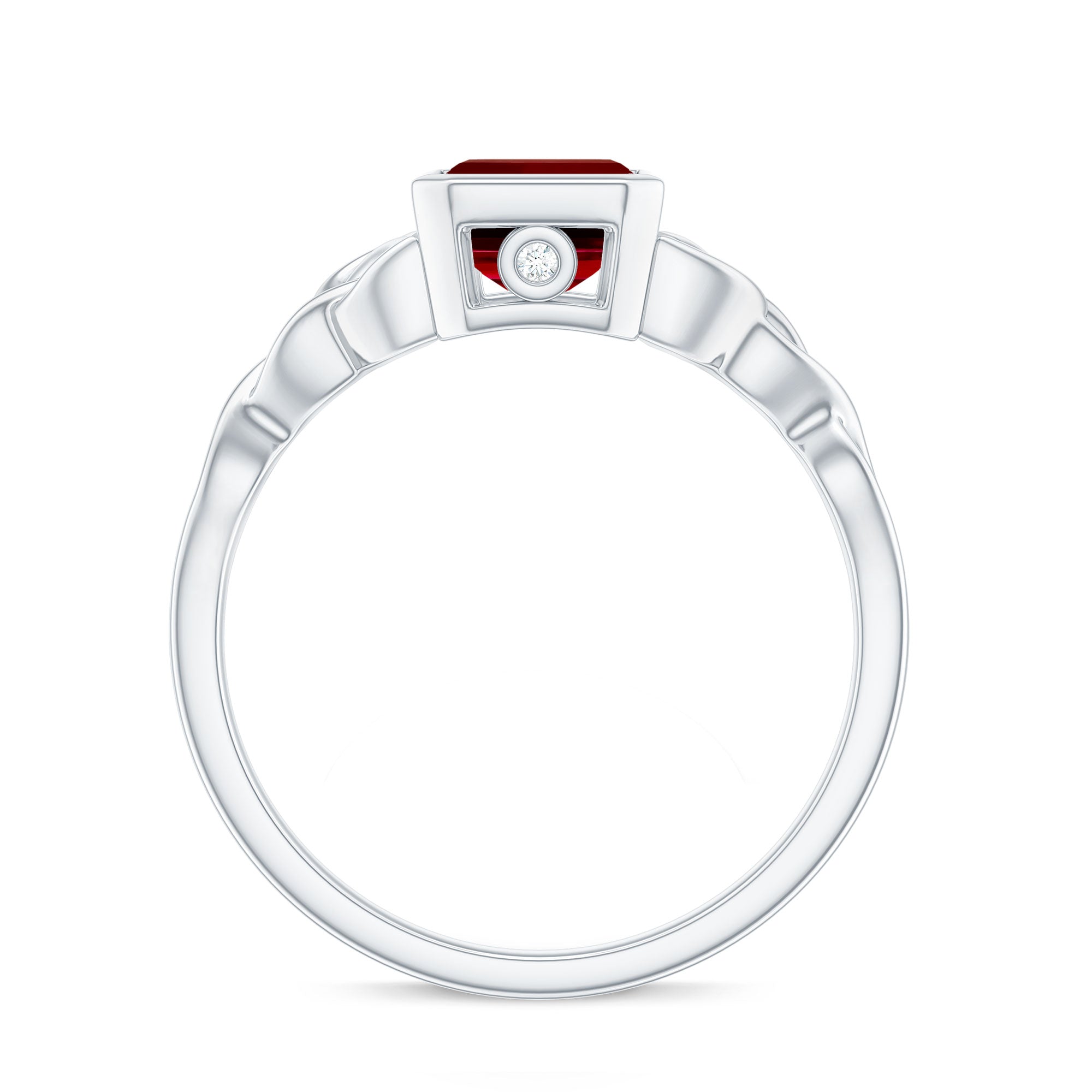 Bezel Set Emerald Cut Lab Created Ruby Celtic Engagement Ring