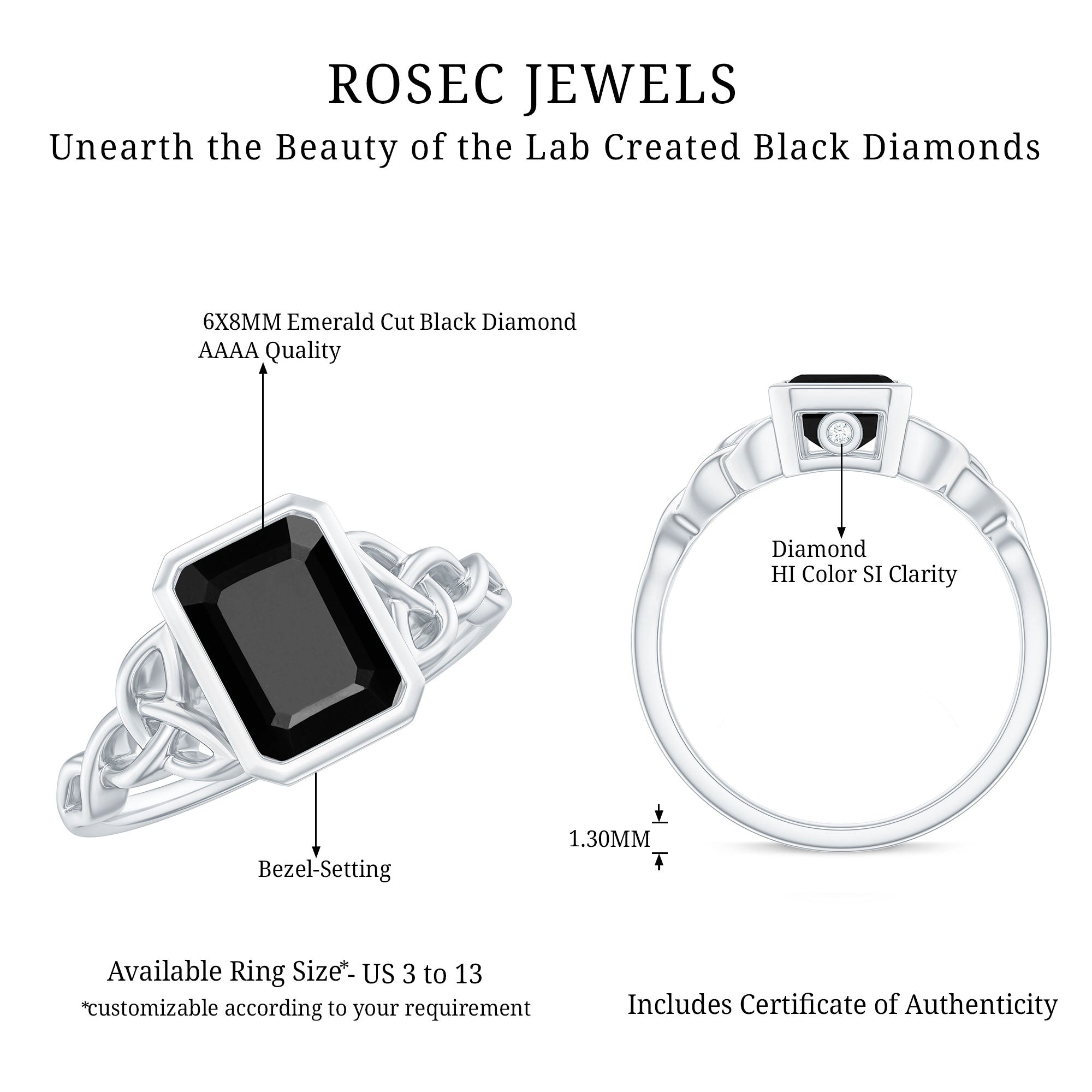Solitaire Created Black Diamond Celtic Engagement Ring