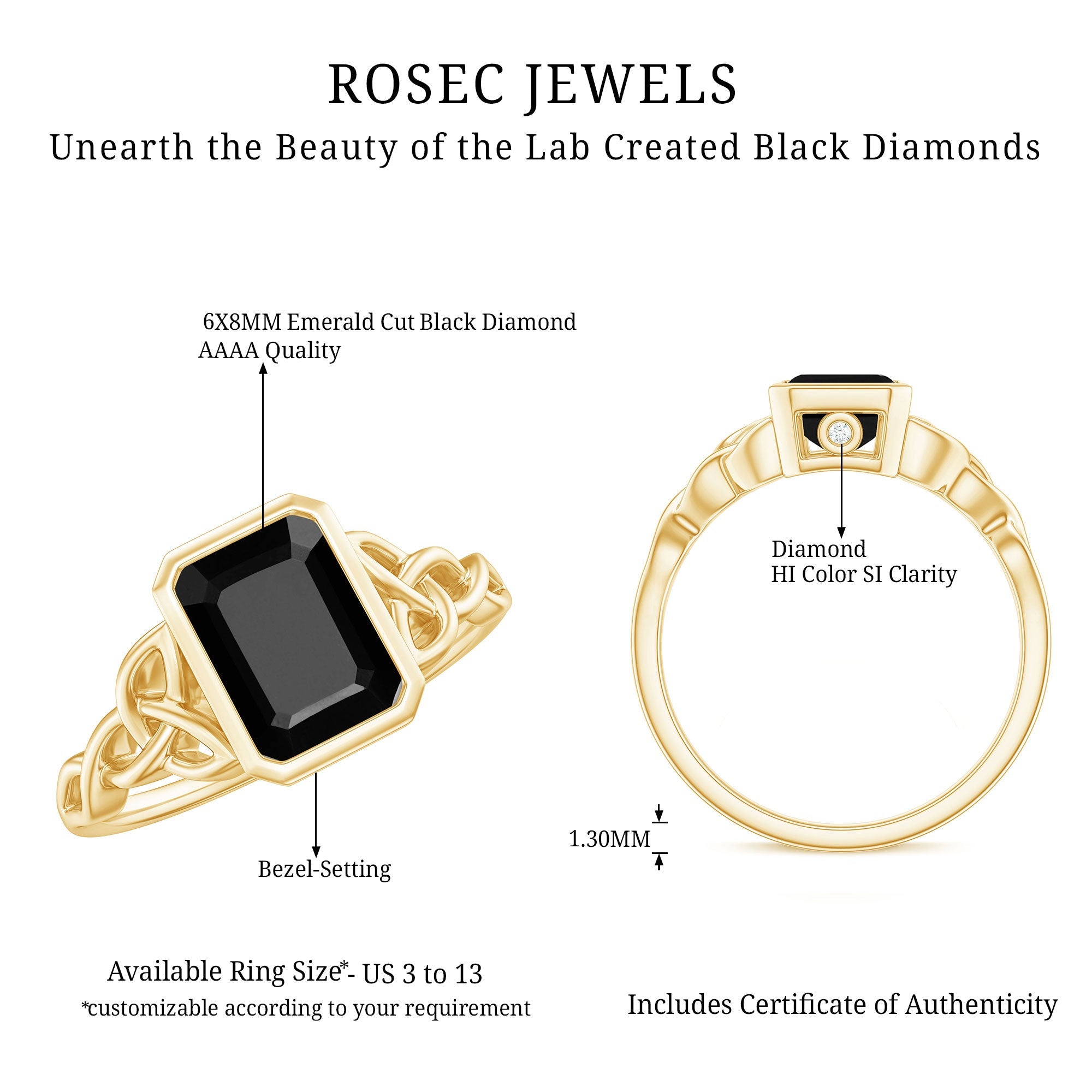 Solitaire Created Black Diamond Celtic Engagement Ring