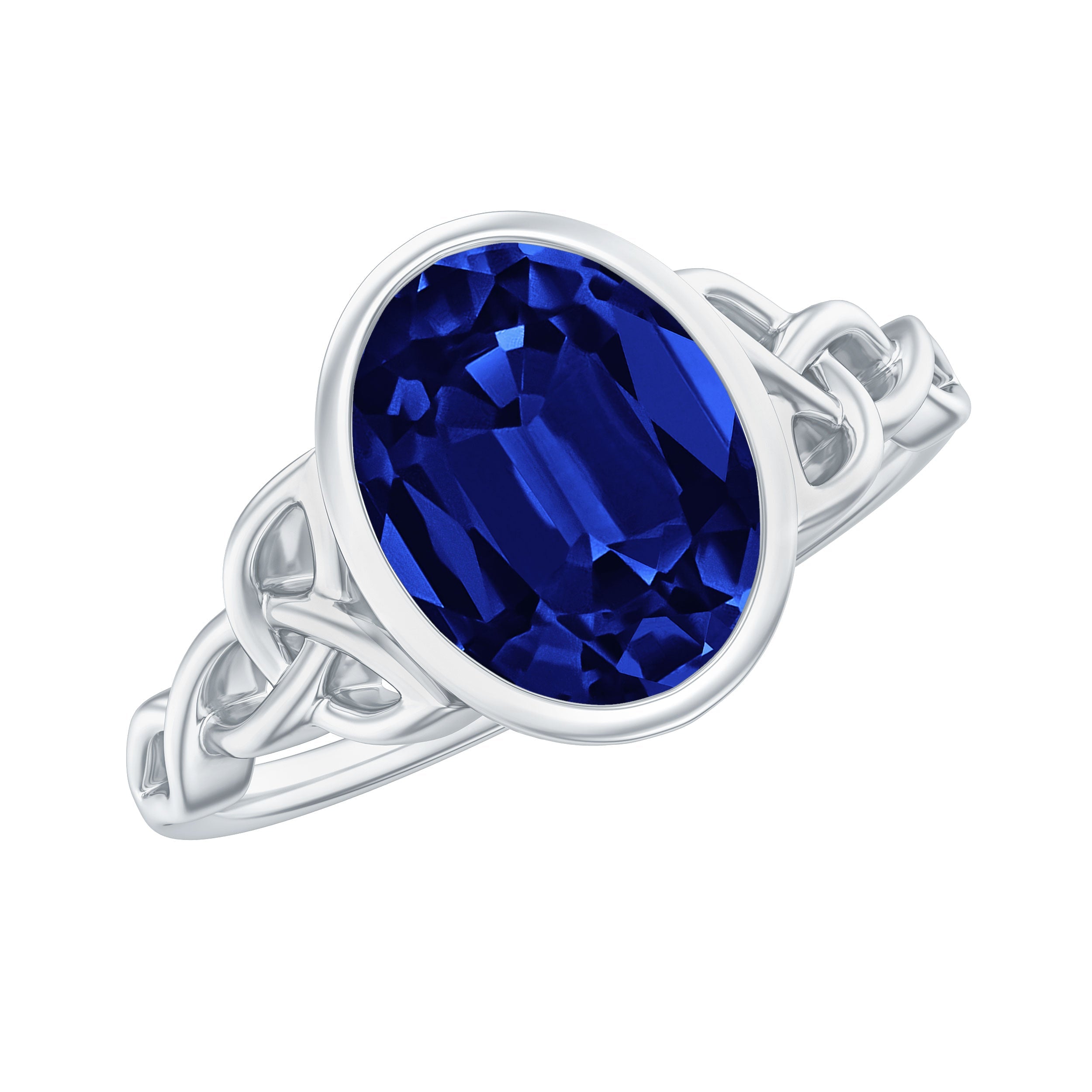 Certified 4 Carat Oval Lab Grown Blue Sapphire Bezel Set Engagement Ring