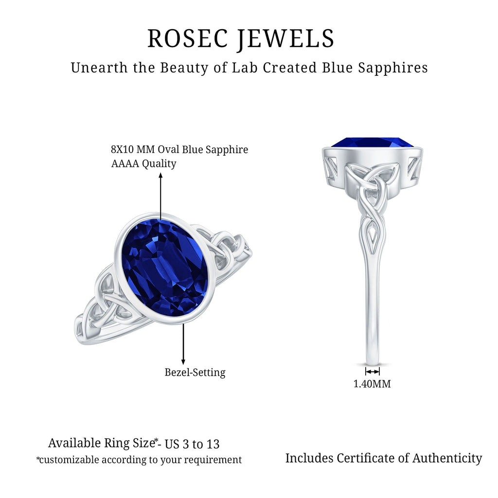 Certified 4 Carat Oval Lab Grown Blue Sapphire Bezel Set Engagement Ring